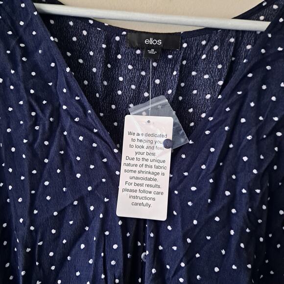 NWT Ellos Tie Front A-Line Maxi Dress Navy Blue White Polka Dot Womens Size 32 - Picture 13 of 15
